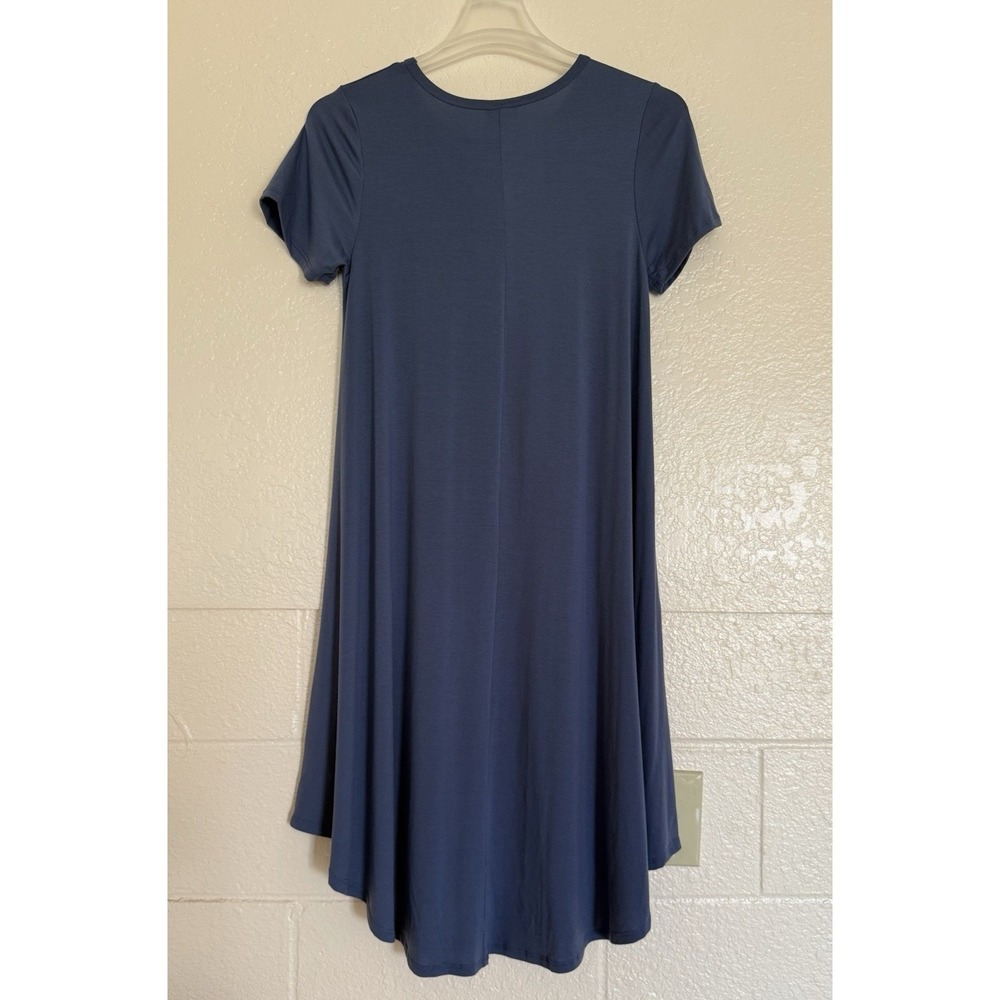 LuLaRoe Carly Dress Womens XS Blue Short Sleeve High Low Pocket Summer Boho - Picture 3 of 10